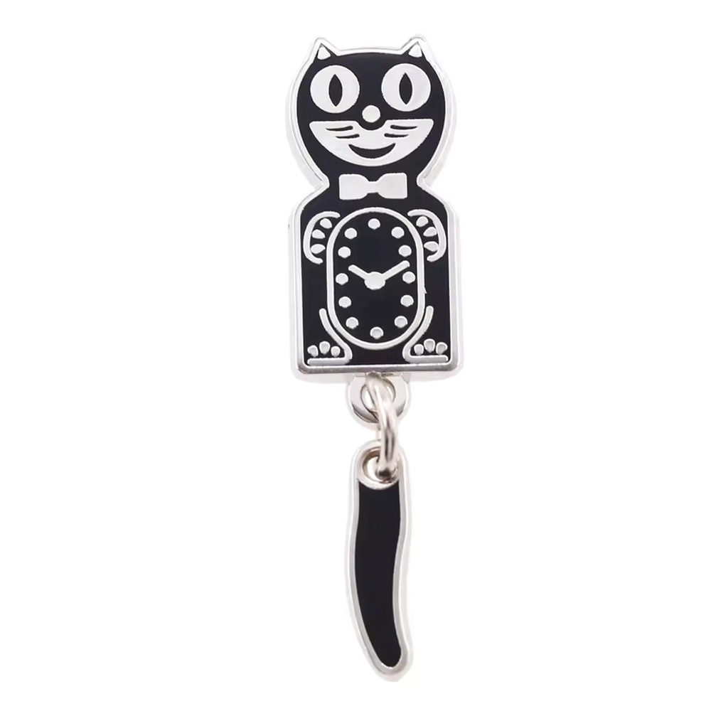 Adorable Retro Black Cat Clock Enamel Pin